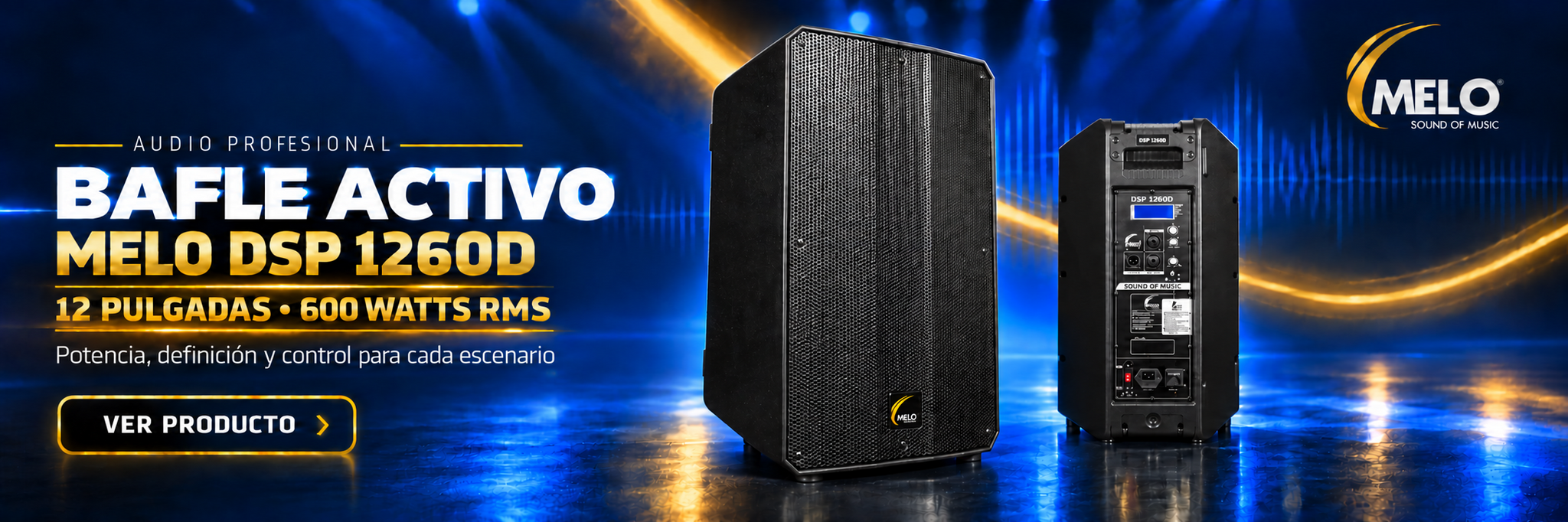 Bafle activo MELO DSP 1260D de 12 pulgadas y 600 watts RMS